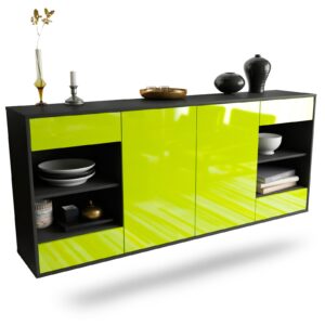 Sideboard Independence | hängend | Korpus Anthrazit | Front in Hochglanz Grün | 180x79x35cm (BxHxT)