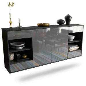 Sideboard Independence | hängend | Korpus Anthrazit | Front in Hochglanz Grau | 180x79x35cm (BxHxT)