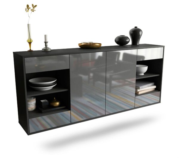 Sideboard Independence | hängend | Korpus Anthrazit | Front in Hochglanz Grau | 180x79x35cm (BxHxT)