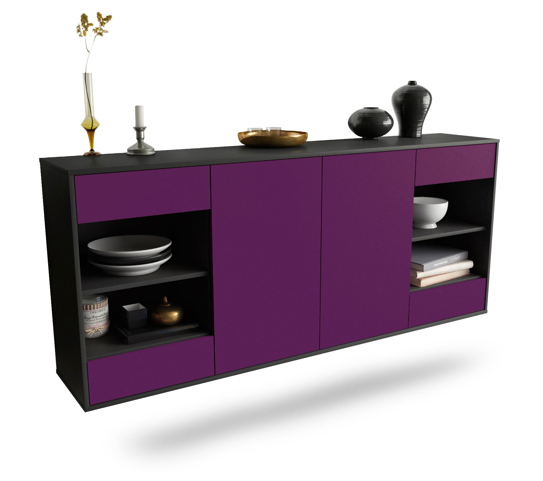 Sideboard Independence | hängend | Korpus Anthrazit | Front in Lila | 180x79x35cm (BxHxT) 1 Sideboard Independence | hängend | Korpus Anthrazit | Front in Lila | 180x79x35cm (BxHxT)