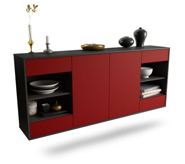 Sideboard Independence | hängend | Korpus Anthrazit | Front in Bordeaux | 180x79x35cm (BxHxT)