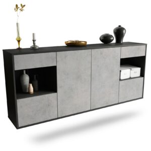 Sideboard Charleston | hängend | Korpus Anthrazit | Front in Beton Optik | 180x79x35cm (BxHxT)
