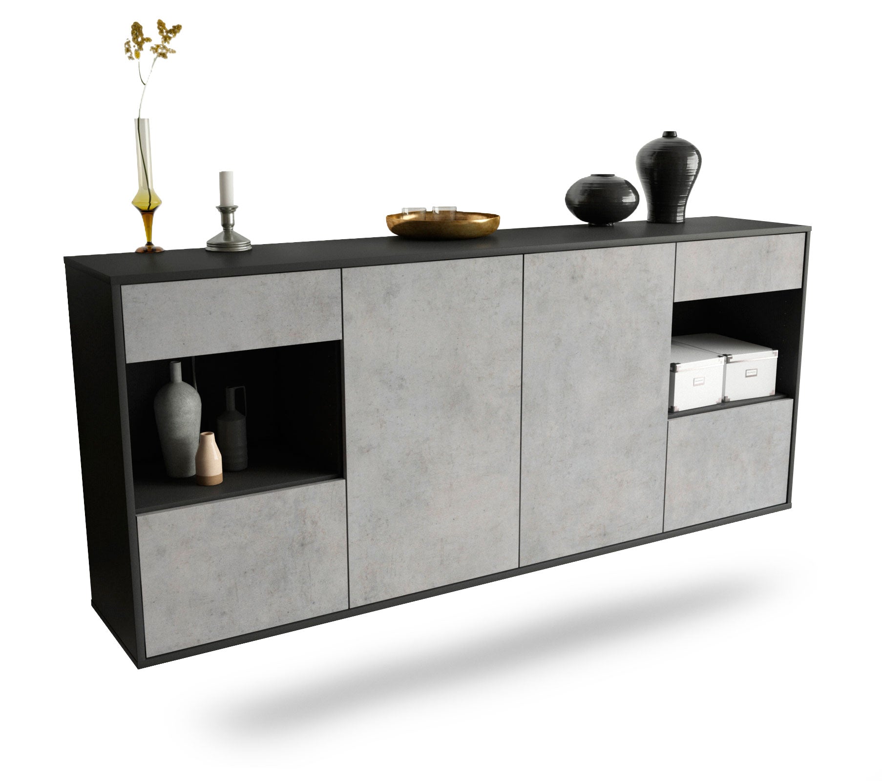 Sideboard Charleston | hängend | Korpus Anthrazit | Front in Beton Optik | 180x79x35cm (BxHxT) 1 Sideboard Charleston | hängend | Korpus Anthrazit | Front in Beton Optik | 180x79x35cm (BxHxT)