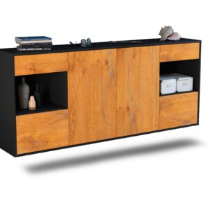 Sideboard Charleston | hängend | Korpus Anthrazit | Front in Eiche Holz Optik | 180x79x35cm (BxHxT)