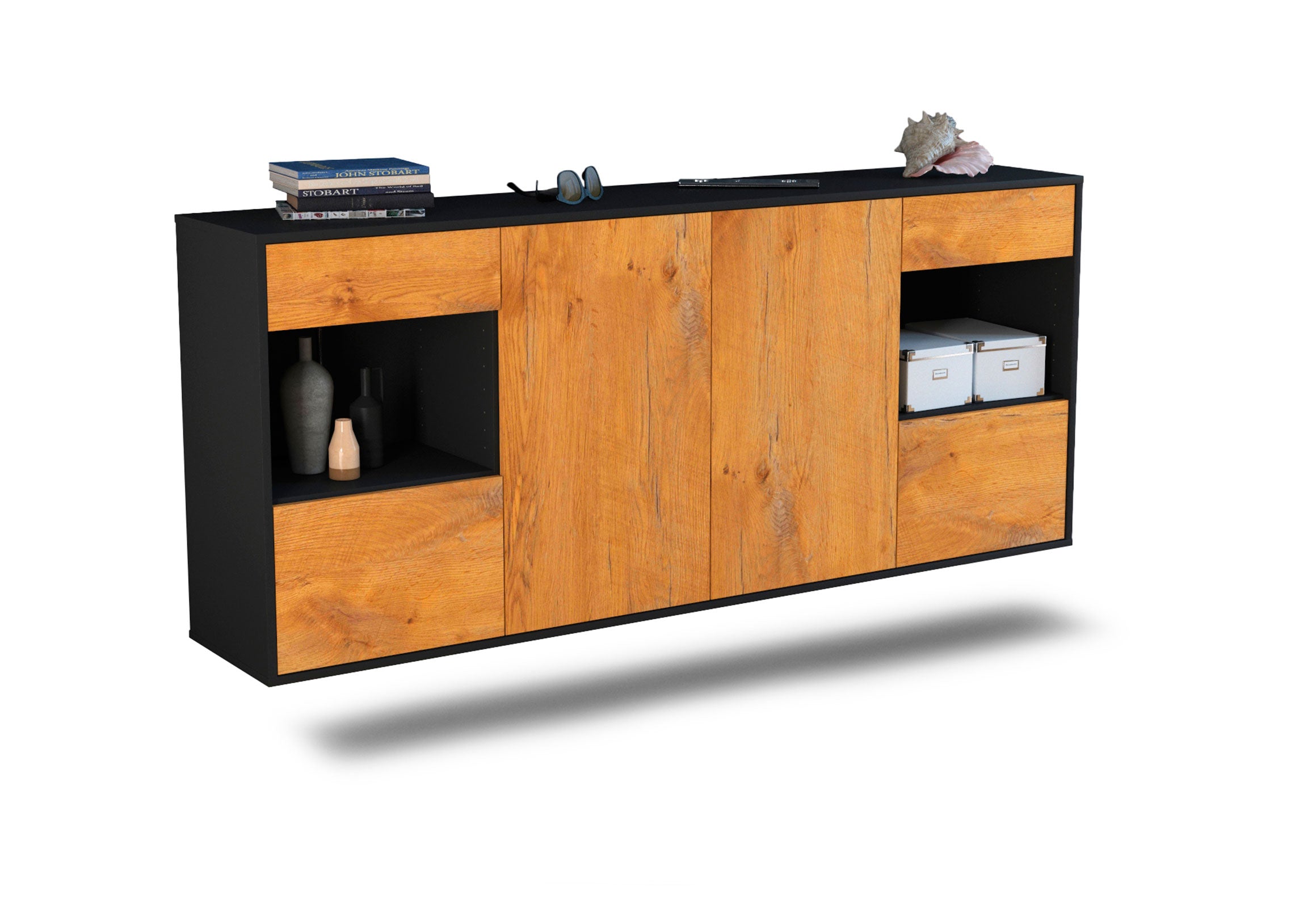Sideboard Charleston | hängend | Korpus Anthrazit | Front in Eiche Holz Optik | 180x79x35cm (BxHxT) 1 Sideboard Charleston | hängend | Korpus Anthrazit | Front in Eiche Holz Optik | 180x79x35cm (BxHxT)