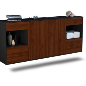 Sideboard Charleston | hängend | Korpus Anthrazit | Front in Walnuss Holz Optik | 180x79x35cm (BxHxT)