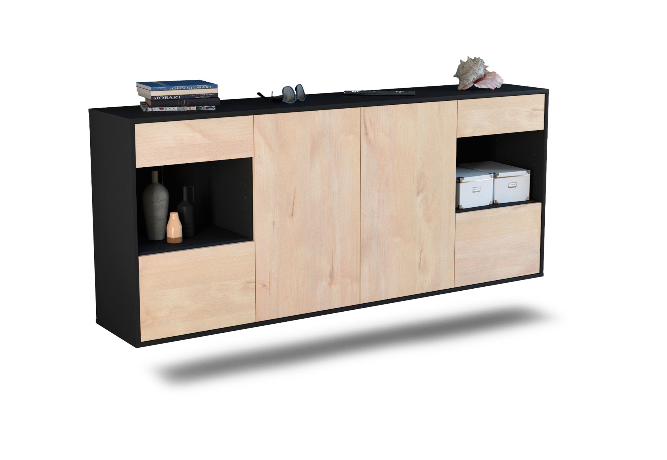 Sideboard Charleston | hängend | Korpus Anthrazit | Front in Zeder Holz Optik | 180x79x35cm (BxHxT) 1 Sideboard Charleston | hängend | Korpus Anthrazit | Front in Zeder Holz Optik | 180x79x35cm (BxHxT)