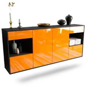 Sideboard Charleston | hängend | Korpus Anthrazit | Front in Hochglanz Orange | 180x79x35cm (BxHxT)