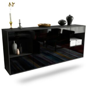 Sideboard Charleston | hängend | Korpus Anthrazit | Front in Hochglanz Schwarz | 180x79x35cm (BxHxT)