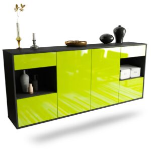 Sideboard Charleston | hängend | Korpus Anthrazit | Front in Hochglanz Grün | 180x79x35cm (BxHxT)