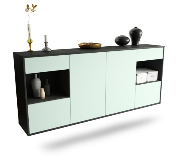 Sideboard Charleston | hängend | Korpus Anthrazit | Front in Mint | 180x79x35cm (BxHxT)