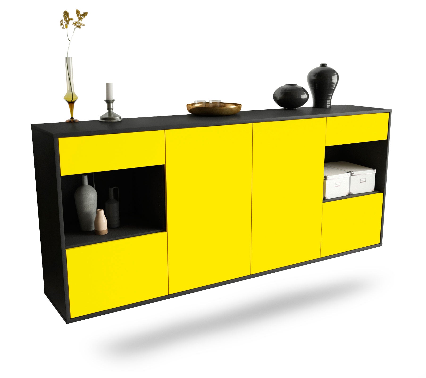 Sideboard Charleston | hängend | Korpus Anthrazit | Front in Gelb | 180x79x35cm (BxHxT) 1 Sideboard Charleston | hängend | Korpus Anthrazit | Front in Gelb | 180x79x35cm (BxHxT)