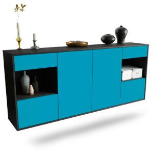 Sideboard Charleston | hängend | Korpus Anthrazit | Front in Türkis | 180x79x35cm (BxHxT)