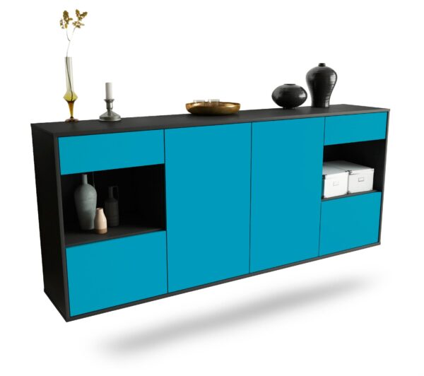 Sideboard Charleston | hängend | Korpus Anthrazit | Front in Türkis | 180x79x35cm (BxHxT)