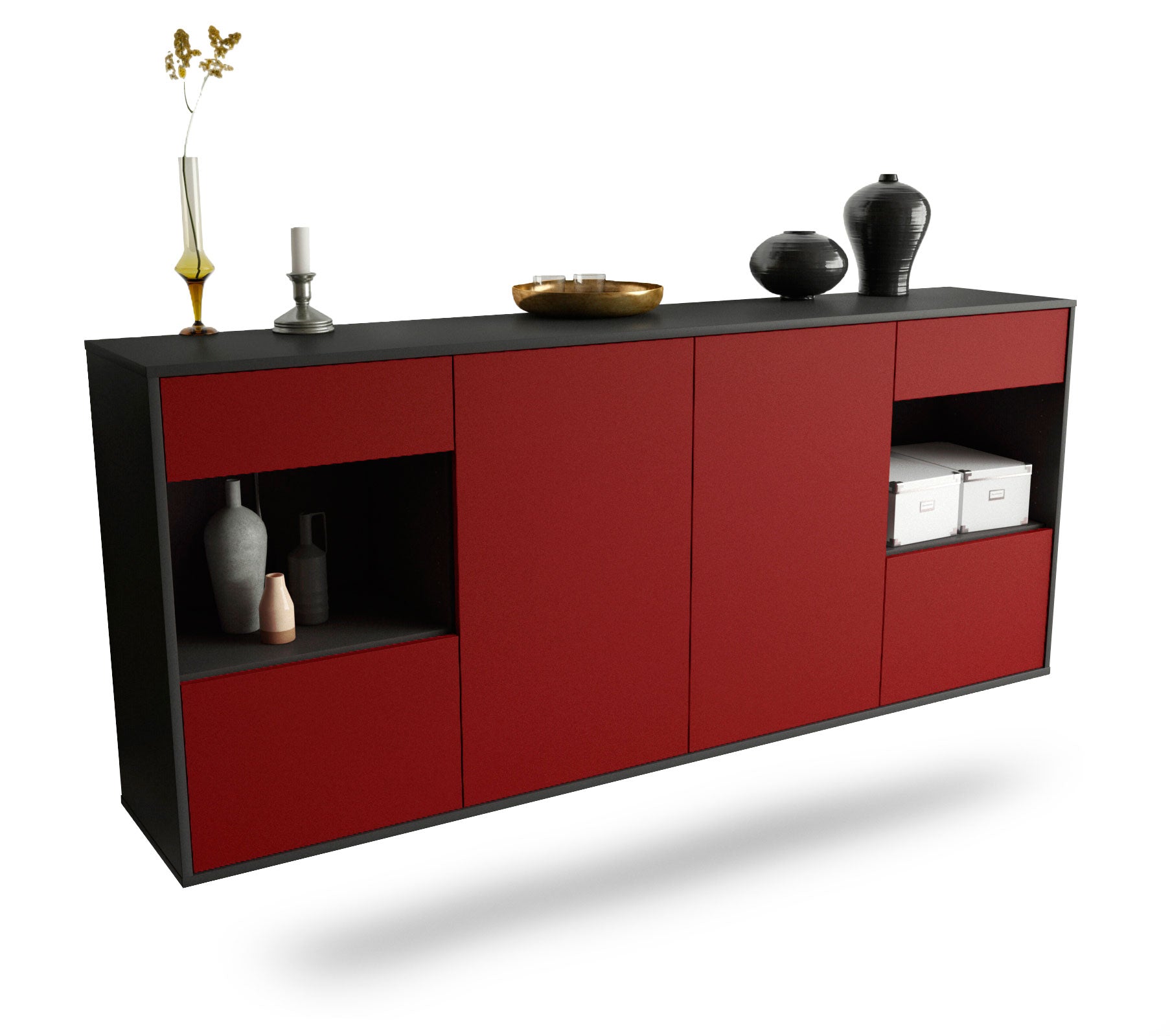 Sideboard Charleston | hängend | Korpus Anthrazit | Front in Bordeaux | 180x79x35cm (BxHxT) 1 Sideboard Charleston | hängend | Korpus Anthrazit | Front in Bordeaux | 180x79x35cm (BxHxT)