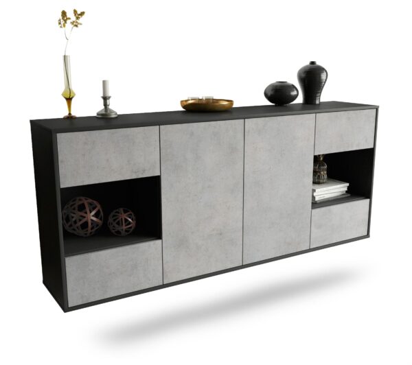 Sideboard Santa Clara | hängend | Korpus Anthrazit | Front in Beton Optik | 180x79x35cm (BxHxT)