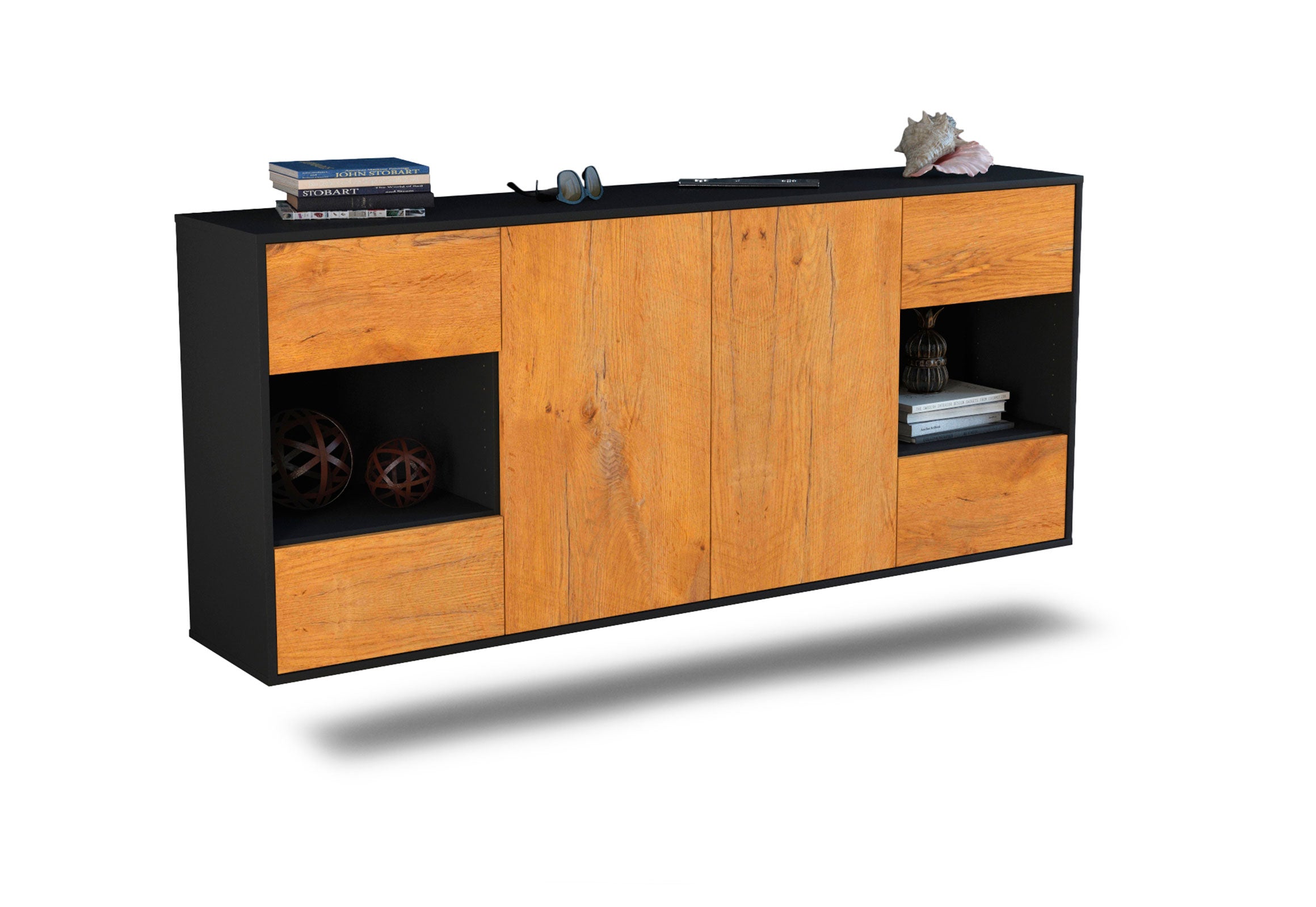 Sideboard Santa Clara | hängend | Korpus Anthrazit | Front in Eiche Holz Optik | 180x79x35cm (BxHxT) 1 Sideboard Santa Clara | hängend | Korpus Anthrazit | Front in Eiche Holz Optik | 180x79x35cm (BxHxT)