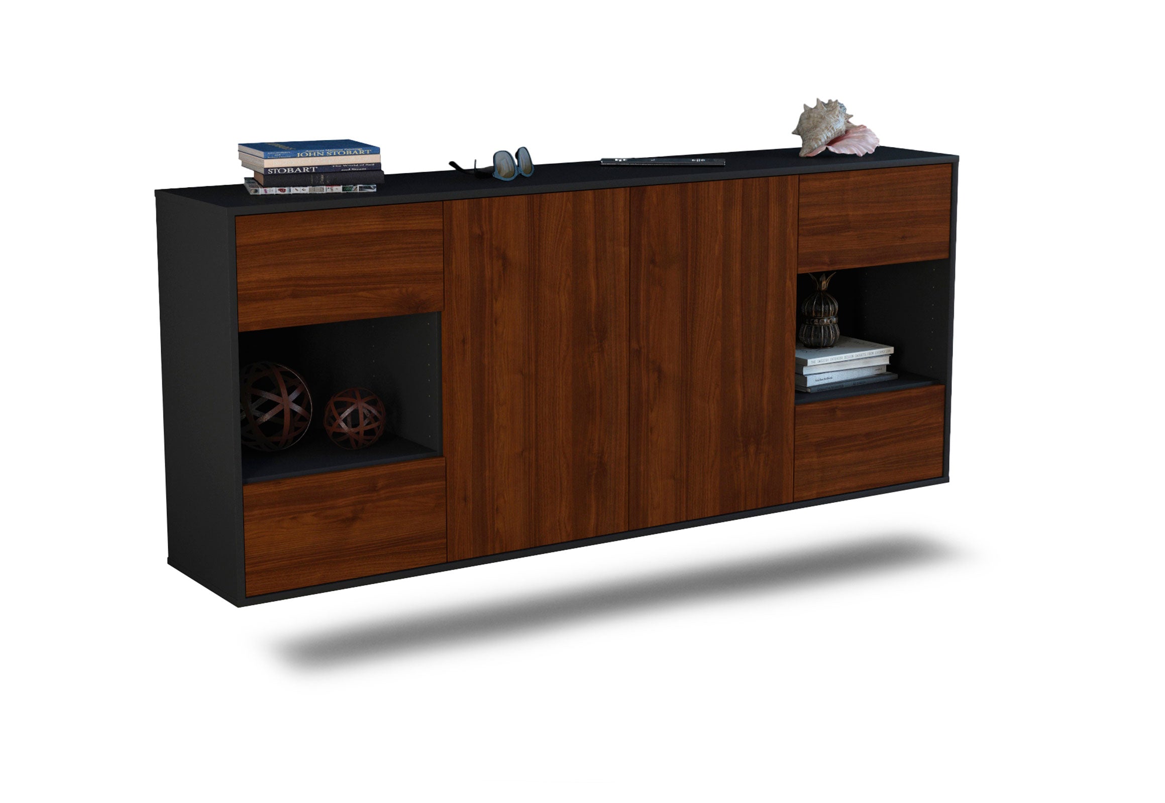 Sideboard Santa Clara | hängend | Korpus Anthrazit | Front in Walnuss Holz Optik | 180x79x35cm (BxHxT) 1 Sideboard Santa Clara | hängend | Korpus Anthrazit | Front in Walnuss Holz Optik | 180x79x35cm (BxHxT)