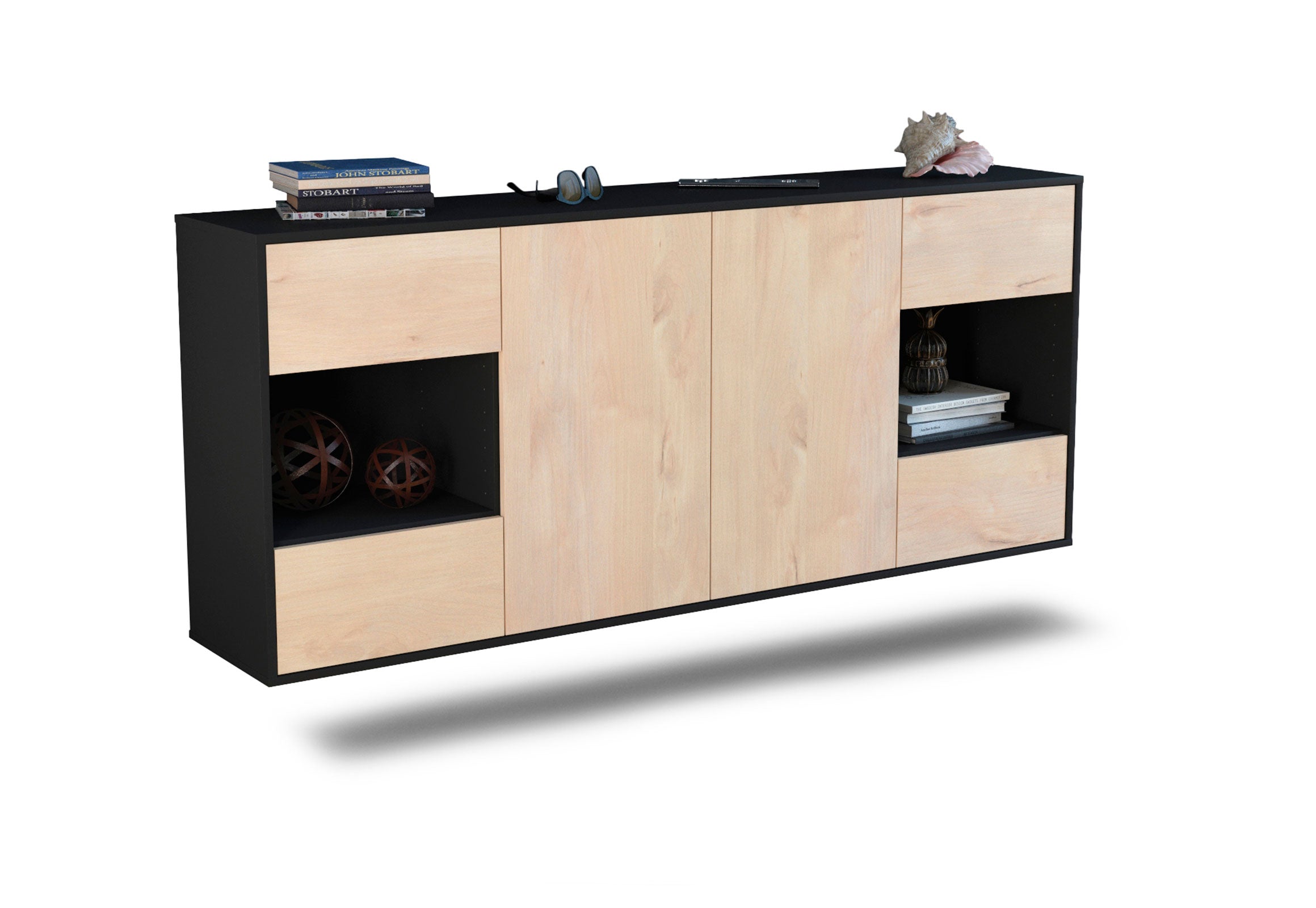 Sideboard Santa Clara | hängend | Korpus Anthrazit | Front in Zeder Holz Optik | 180x79x35cm (BxHxT) 1 Sideboard Santa Clara | hängend | Korpus Anthrazit | Front in Zeder Holz Optik | 180x79x35cm (BxHxT)