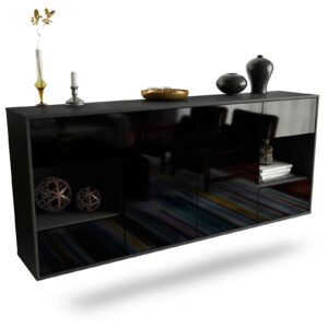 Sideboard Santa Clara | hängend | Korpus Anthrazit | Front in Hochglanz Schwarz | 180x79x35cm (BxHxT)