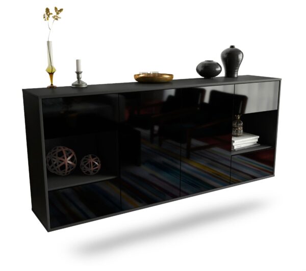 Sideboard Santa Clara | hängend | Korpus Anthrazit | Front in Hochglanz Schwarz | 180x79x35cm (BxHxT)