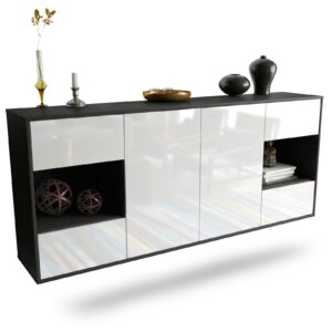 Sideboard Santa Clara | hängend | Korpus Anthrazit | Front in Hochglanz Weiß | 180x79x35cm (BxHxT)
