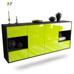 Sideboard Santa Clara | hängend | Korpus Anthrazit | Front in Hochglanz Grün | 180x79x35cm (BxHxT)