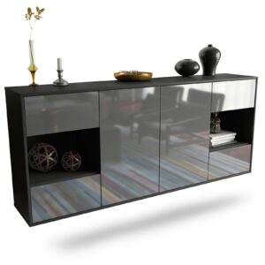 Sideboard Santa Clara | hängend | Korpus Anthrazit | Front in Hochglanz Grau | 180x79x35cm (BxHxT)