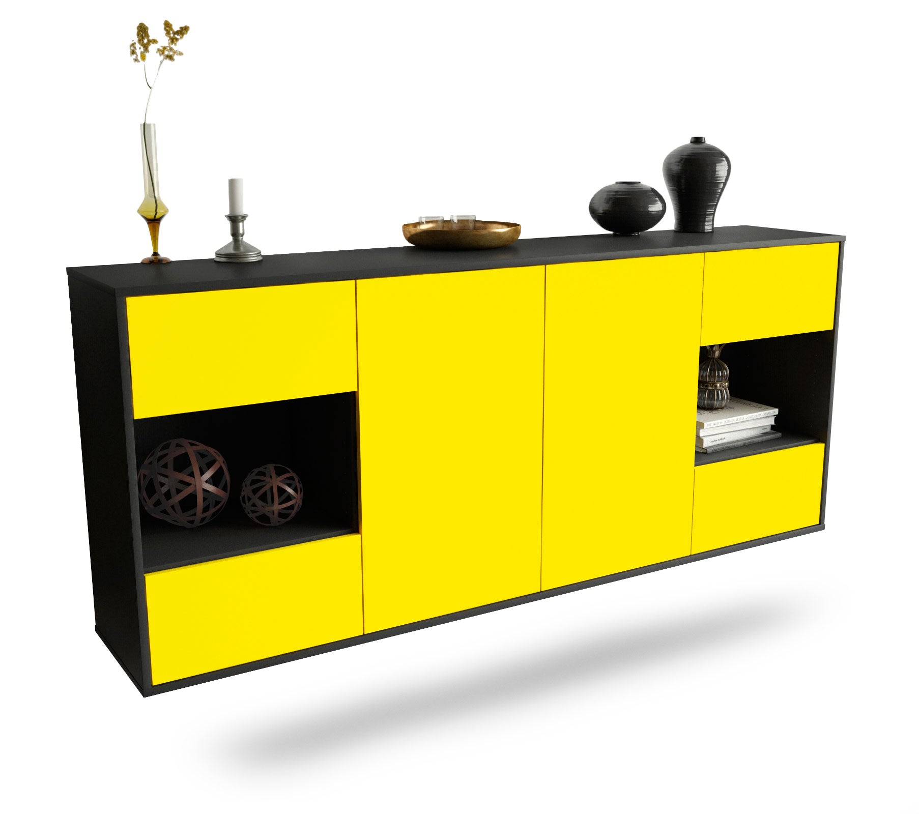 Sideboard Santa Clara | hängend | Korpus Anthrazit | Front in Gelb | 180x79x35cm (BxHxT) 1 Sideboard Santa Clara | hängend | Korpus Anthrazit | Front in Gelb | 180x79x35cm (BxHxT)