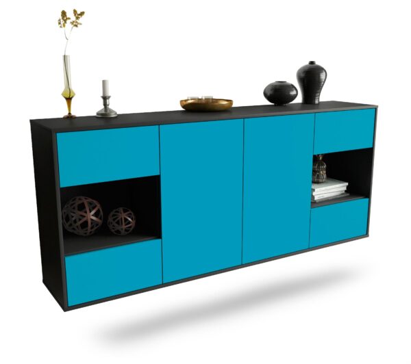 Sideboard Santa Clara | hängend | Korpus Anthrazit | Front in Türkis | 180x79x35cm (BxHxT)