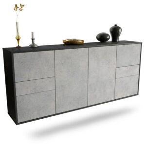 Sideboard Beaumont | hängend | Korpus Anthrazit | Front in Beton Optik | 180x79x35cm (BxHxT)