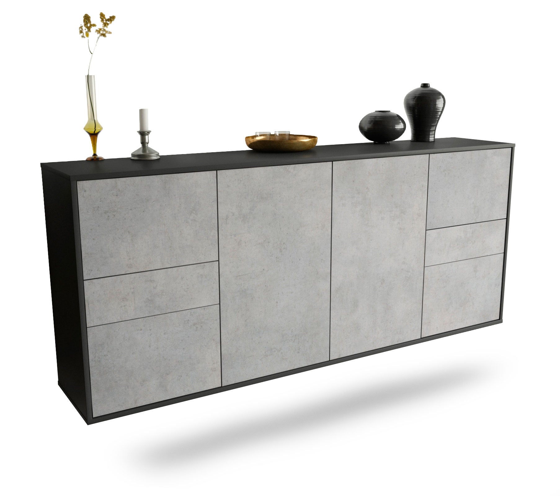 Sideboard Beaumont | hängend | Korpus Anthrazit | Front in Beton Optik | 180x79x35cm (BxHxT) 1 Sideboard Beaumont | hängend | Korpus Anthrazit | Front in Beton Optik | 180x79x35cm (BxHxT)