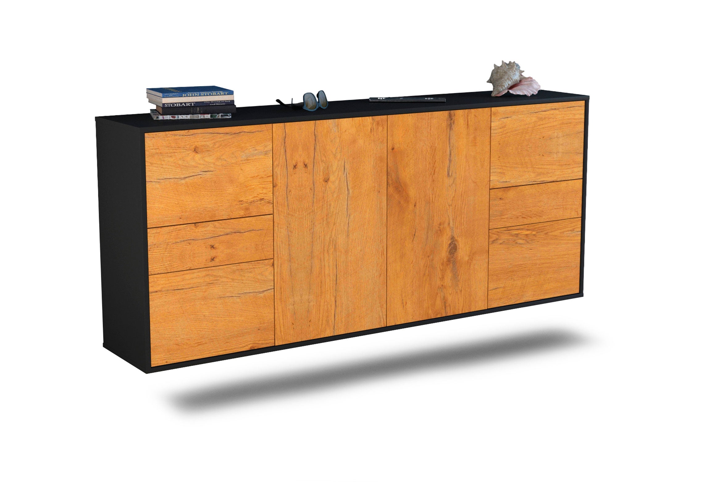 Sideboard Beaumont | hängend | Korpus Anthrazit | Front in Eiche Holz Optik | 180x79x35cm (BxHxT) 1 Sideboard Beaumont | hängend | Korpus Anthrazit | Front in Eiche Holz Optik | 180x79x35cm (BxHxT)