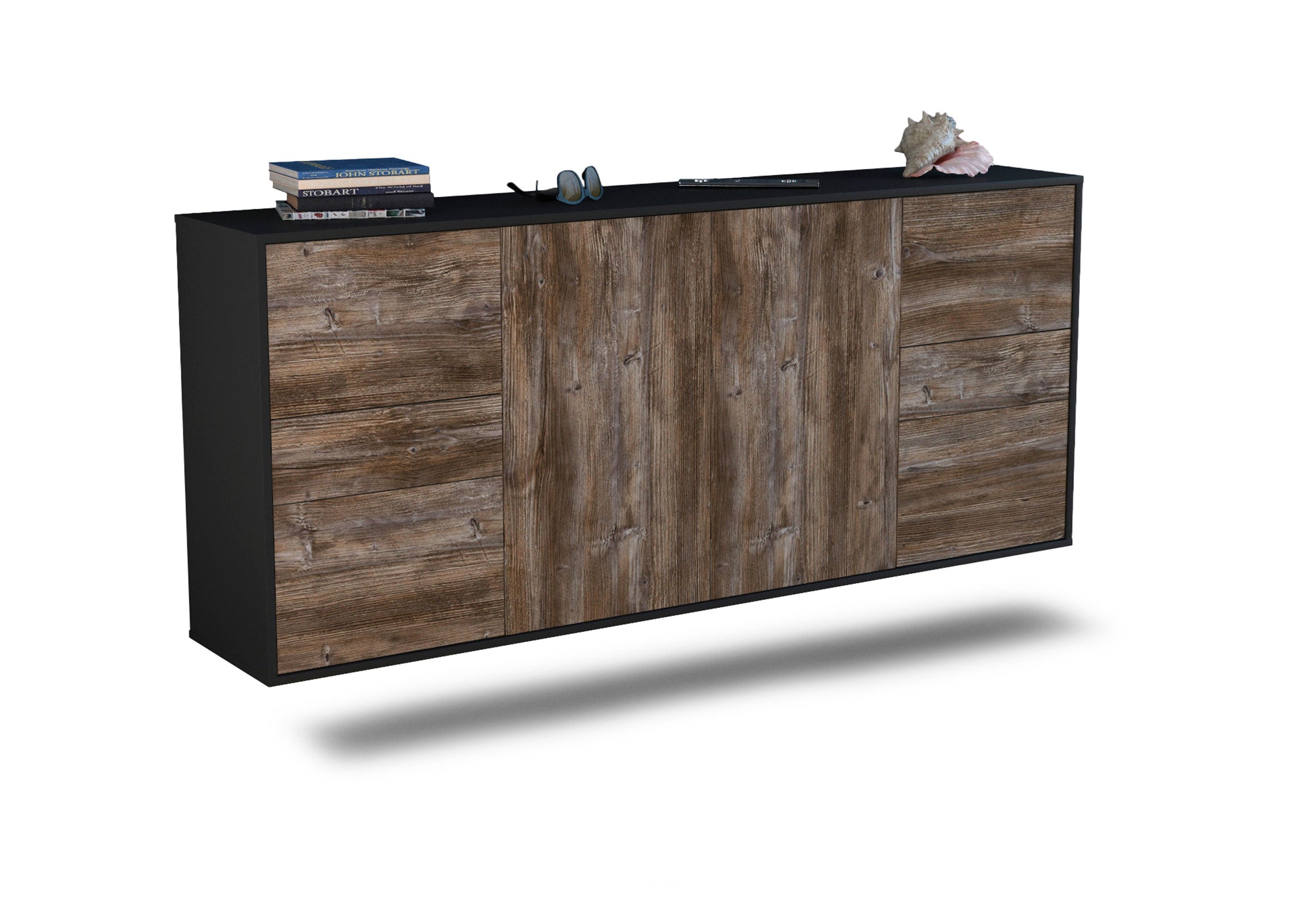 Sideboard Beaumont | hängend | Korpus Anthrazit | Front in Treibholz Holz Optik | 180x79x35cm (BxHxT) 1 Sideboard Beaumont | hängend | Korpus Anthrazit | Front in Treibholz Holz Optik | 180x79x35cm (BxHxT)