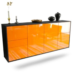 Sideboard Beaumont | hängend | Korpus Anthrazit | Front in Hochglanz Orange | 180x79x35cm (BxHxT)