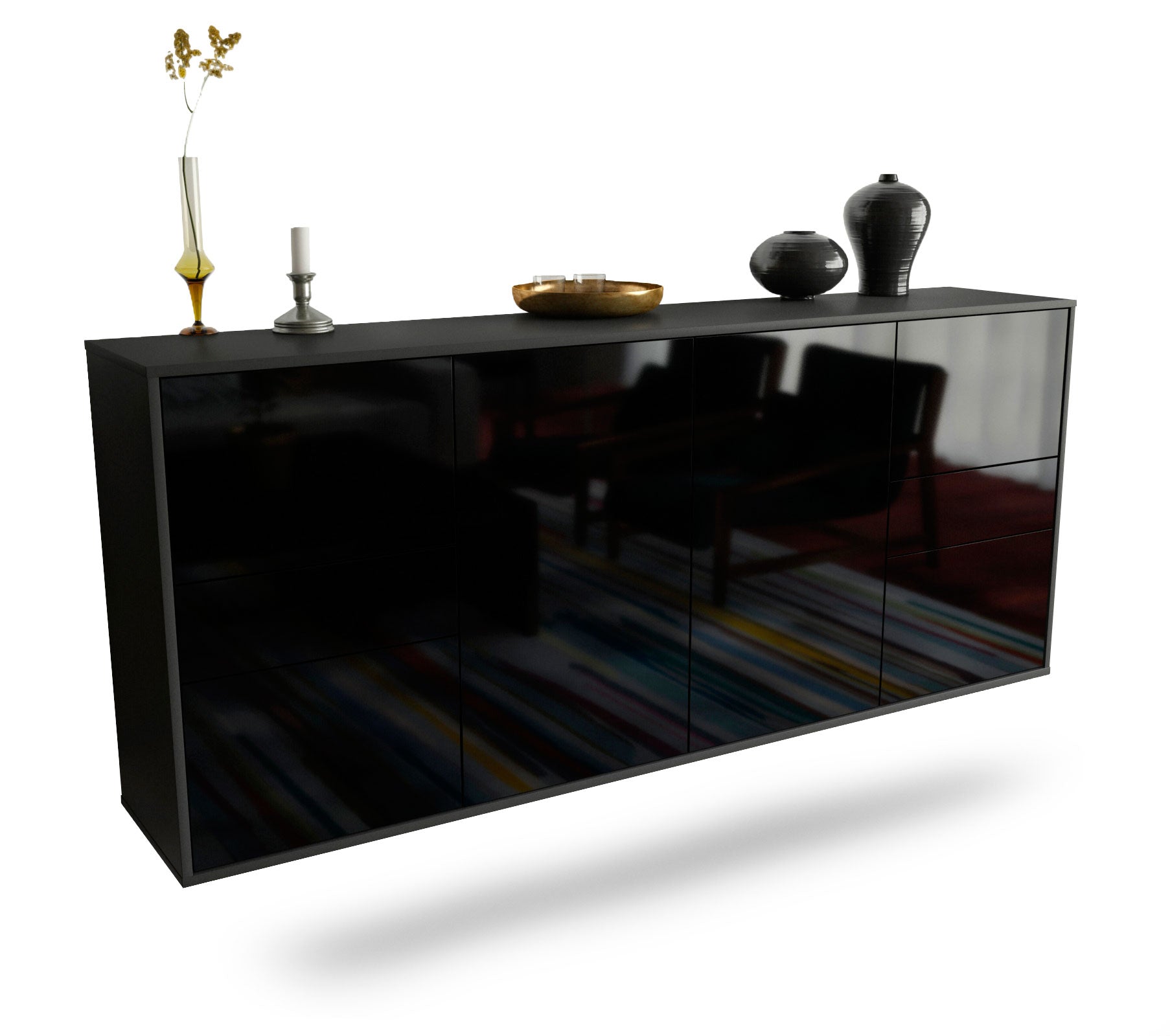 Sideboard Beaumont | hängend | Korpus Anthrazit | Front in Hochglanz Schwarz | 180x79x35cm (BxHxT) 1 Sideboard Beaumont | hängend | Korpus Anthrazit | Front in Hochglanz Schwarz | 180x79x35cm (BxHxT)