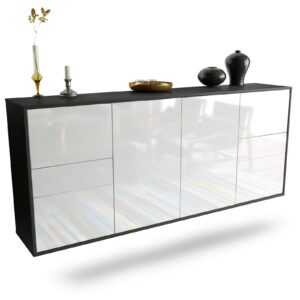 Sideboard Beaumont | hängend | Korpus Anthrazit | Front in Hochglanz Weiß | 180x79x35cm (BxHxT)