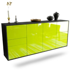 Sideboard Beaumont | hängend | Korpus Anthrazit | Front in Hochglanz Grün | 180x79x35cm (BxHxT)