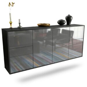 Sideboard Beaumont | hängend | Korpus Anthrazit | Front in Hochglanz Grau | 180x79x35cm (BxHxT)