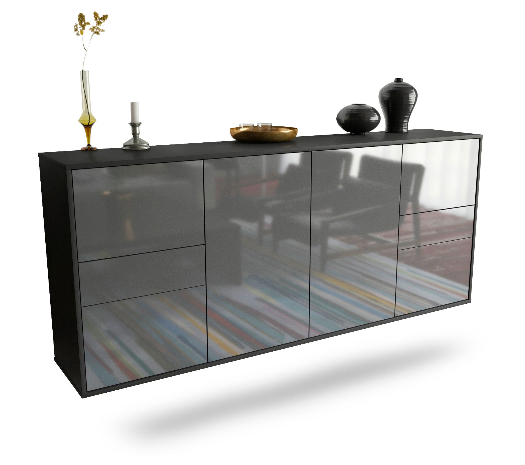 Sideboard Beaumont | hängend | Korpus Anthrazit | Front in Hochglanz Grau | 180x79x35cm (BxHxT) 1 Sideboard Beaumont | hängend | Korpus Anthrazit | Front in Hochglanz Grau | 180x79x35cm (BxHxT)