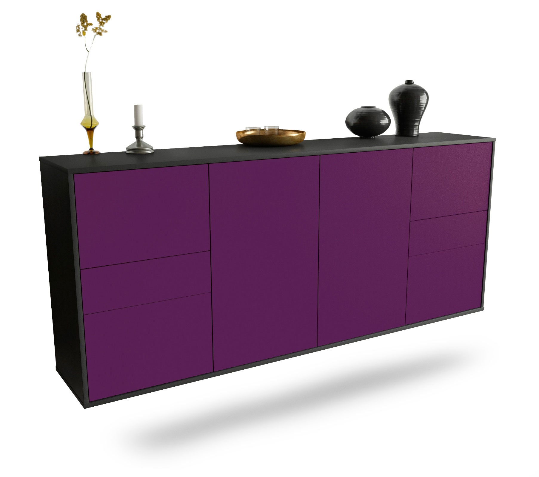 Sideboard Beaumont | hängend | Korpus Anthrazit | Front in Lila | 180x79x35cm (BxHxT) 1 Sideboard Beaumont | hängend | Korpus Anthrazit | Front in Lila | 180x79x35cm (BxHxT)