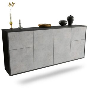 Sideboard Costa Mesa | hängend | Korpus Anthrazit | Front in Beton Optik | 180x79x35cm (BxHxT)