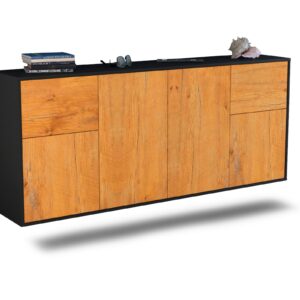 Sideboard Costa Mesa | hängend | Korpus Anthrazit | Front in Eiche Holz Optik | 180x79x35cm (BxHxT)