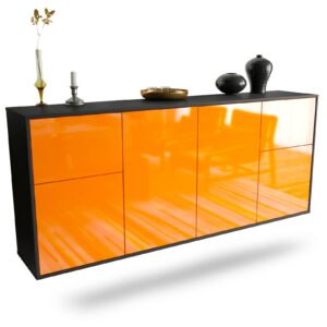 Sideboard Costa Mesa | hängend | Korpus Anthrazit | Front in Hochglanz Orange | 180x79x35cm (BxHxT)