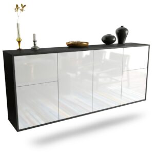 Sideboard Costa Mesa | hängend | Korpus Anthrazit | Front in Hochglanz Weiß | 180x79x35cm (BxHxT)
