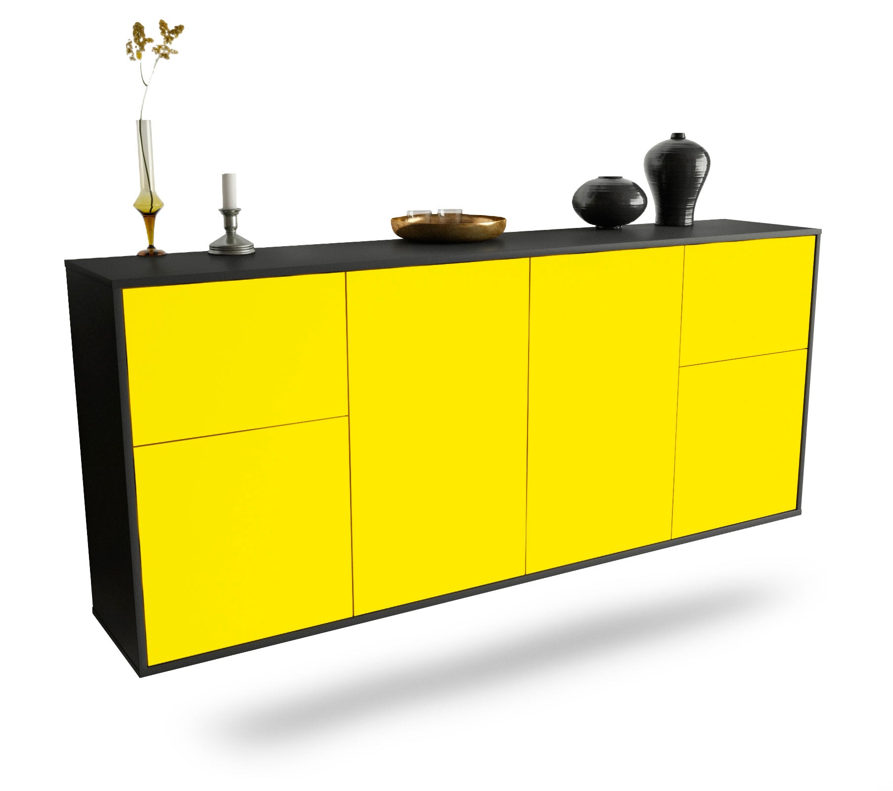 Sideboard Costa Mesa | hängend | Korpus Anthrazit | Front in Gelb | 180x79x35cm (BxHxT) 1 Sideboard Costa Mesa | hängend | Korpus Anthrazit | Front in Gelb | 180x79x35cm (BxHxT)