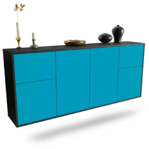 Sideboard Costa Mesa | hängend | Korpus Anthrazit | Front in Türkis | 180x79x35cm (BxHxT)