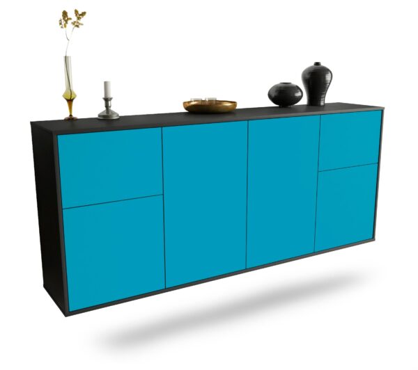 Sideboard Costa Mesa | hängend | Korpus Anthrazit | Front in Türkis | 180x79x35cm (BxHxT)