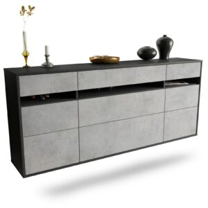 Sideboard Manchester | hängend | Korpus Anthrazit | Front in Beton Optik | 180x79x35cm (BxHxT)