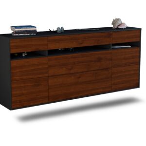 Sideboard Manchester | hängend | Korpus Anthrazit | Front in Walnuss Holz Optik | 180x79x35cm (BxHxT)